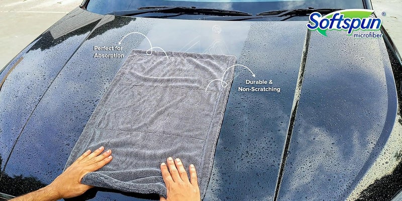 SOFTSPUN Microfiber Cloth for Car - 1200 GSM, 40x60cms, 1Pcs, Grey Twisted Loop Super Absorbent Towel - Edgeless Design with Plush Pile and Lint Free Cloth for Drying and Detailing.…… - Image 4