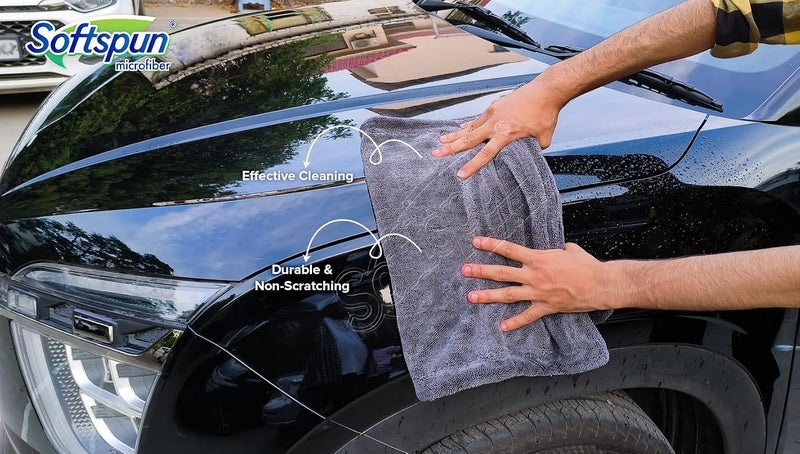 SOFTSPUN Microfiber Cloth for Car - 1200 GSM, 40x60cms, 1Pcs, Grey Twisted Loop Super Absorbent Towel - Edgeless Design with Plush Pile and Lint Free Cloth for Drying and Detailing.…… - Image 3