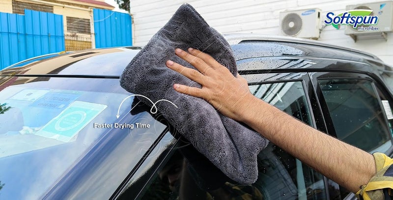 SOFTSPUN Microfiber Cloth for Car - 1200 GSM, 40x60cms, 1Pcs, Grey Twisted Loop Super Absorbent Towel - Edgeless Design with Plush Pile and Lint Free Cloth for Drying and Detailing.…… - Image 2