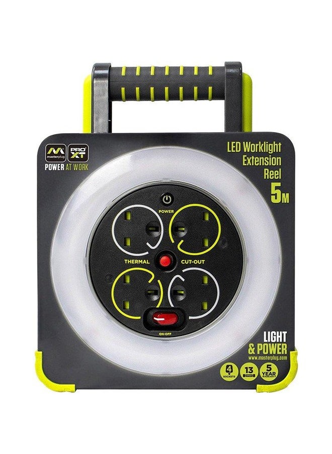 MASTERPLUG ProXT 4 Socket LED Work Light Extension Reel with Stand 5M Cable Grey  - Image 1