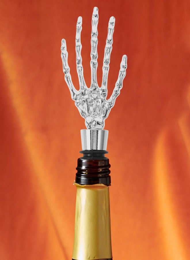 جارنيك سدادة زجاجة نبيذ من قطعتين من جارنيك، فضية اللون، على شكل يد هيكل عظمي، سدادة زجاجة مزخرفة مصنوعة من سبيكة معدنية على شكل يد هيكل عظمي، مناسبة لزجاجات النبيذ والمشروبات، هدايا حفلات الهالوين - Image 4