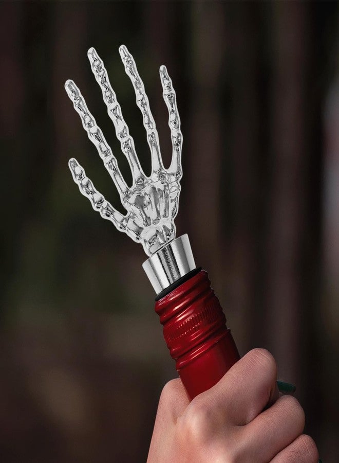 جارنيك سدادة زجاجة نبيذ من قطعتين من جارنيك، فضية اللون، على شكل يد هيكل عظمي، سدادة زجاجة مزخرفة مصنوعة من سبيكة معدنية على شكل يد هيكل عظمي، مناسبة لزجاجات النبيذ والمشروبات، هدايا حفلات الهالوين - Image 5