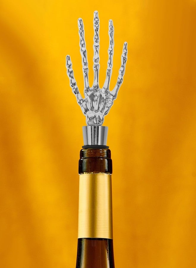 جارنيك سدادة زجاجة نبيذ من قطعتين من جارنيك، فضية اللون، على شكل يد هيكل عظمي، سدادة زجاجة مزخرفة مصنوعة من سبيكة معدنية على شكل يد هيكل عظمي، مناسبة لزجاجات النبيذ والمشروبات، هدايا حفلات الهالوين - Image 3