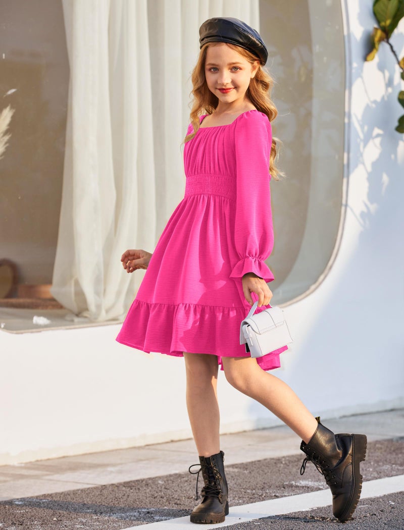 Arshiner Girls Dresses Hot Pink Birthday Cute Party Dress Tween Kid Dress Size 8 - Image 3