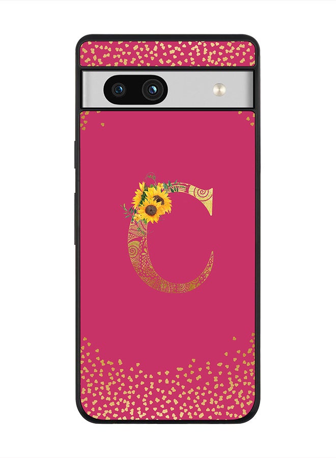 Stylizedd Cover for Google Pixel 7a 5G Case , Rugged Black Slim fit Phone Cases   - Custom Monogram Initial Letter Mandala Floral Pattern Alphabet-C (Dark Pink Rose) - Image 1