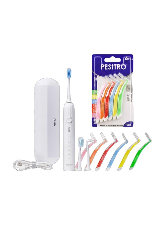 PESITRO Pulse Sonic Electric Toothbrush + ANGLE Interdental Brush Mix Pack | Complete Oral Care Bundle for Deep Cleaning & Healthy Gums - Image 1