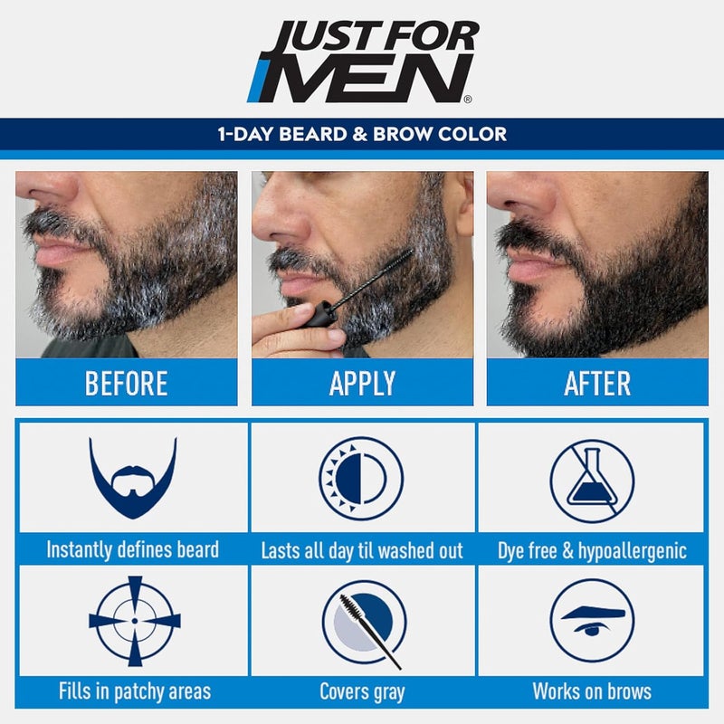 Just for Men 1-Day Beard & Brow Color, Temporary Color for Beard and Eyebrows, For a Fuller, Well-Defined Look, Up to 30 Applications, Dark Brown - Image 2