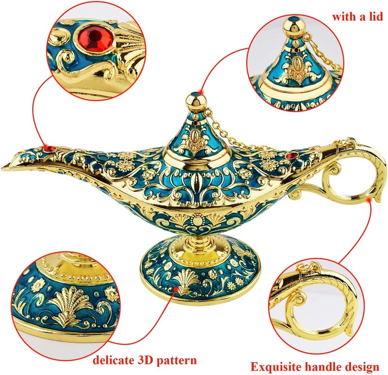 SUNMALL Vintage Legend Aladdin Lamp Magic Genie Wishing Light,Collectable Rare Classic Arabian Costume Props Lamp Tabletop Decor Crafts for Home/Wedding Decoration&Gift for Party/Halloween/Birthday - Image 5