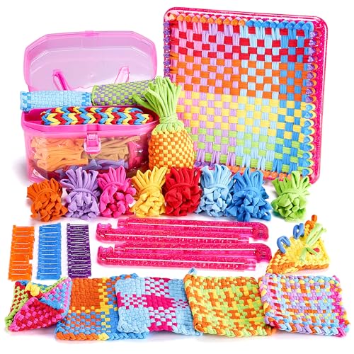 daheypong Weaving Loom Kit Toys for Girls Ages 6 7 8 9 10 11 12 & Beginners - 300pcs Loops with Portable Storage Case,Potholder Loom Set for Girls & Beginners, Make 8 Pot Holders - Image 1