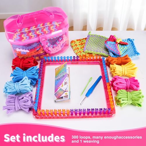 daheypong Weaving Loom Kit Toys for Girls Ages 6 7 8 9 10 11 12 & Beginners - 300pcs Loops with Portable Storage Case,Potholder Loom Set for Girls & Beginners, Make 8 Pot Holders - Image 3