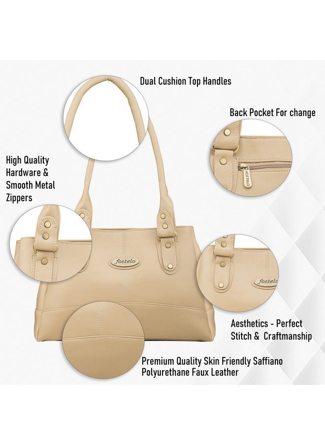 Fostelo Fostelo Women's Vegan Leather Elite Handbags Shoulder Hobo Bag Ladies Purse (Beige) (Large)  - Image 2