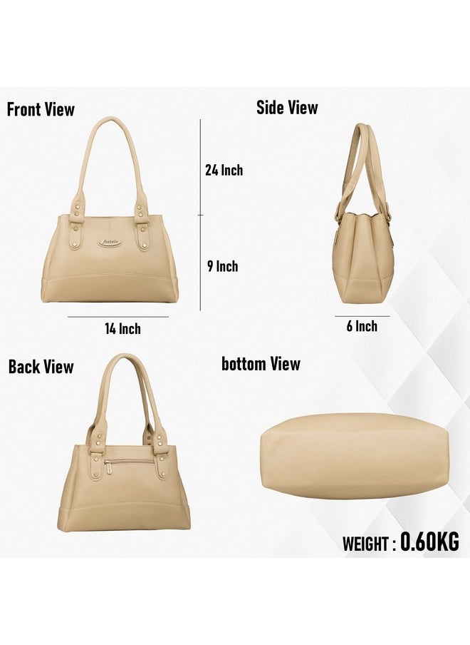 Fostelo Fostelo Women's Vegan Leather Elite Handbags Shoulder Hobo Bag Ladies Purse (Beige) (Large)  - Image 3