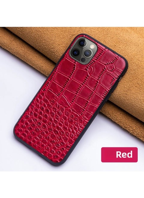 For Iphone 13Pro Genuine Leather Phone Case For Iphone 12 Up-and-Down Pattern XSMax678P Drop-Resistant Protective Leather Case-Color:Rose Red-Applicable Model:For Iphone11 Pro