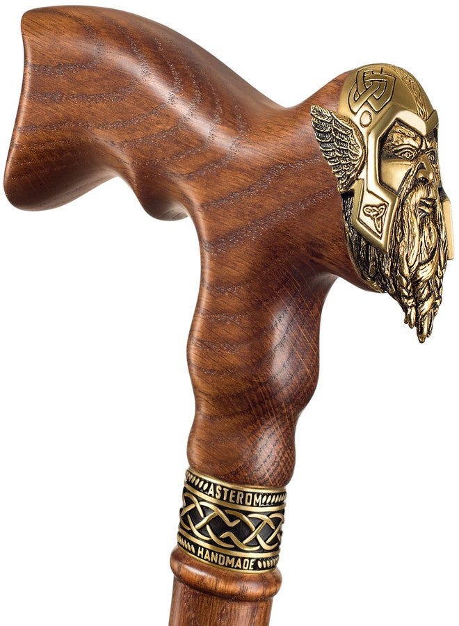 Asterom Cane - Handmade Viking Walking Cane - Canes for Men - Wooden, Unique, Cool, Walking Sticks for Men & Seniors (Thor in Caramel) - Image 1