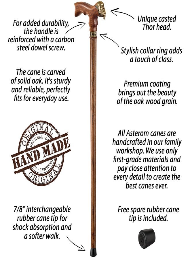 Asterom Cane - Handmade Viking Walking Cane - Canes for Men - Wooden, Unique, Cool, Walking Sticks for Men & Seniors (Thor in Caramel) - Image 3