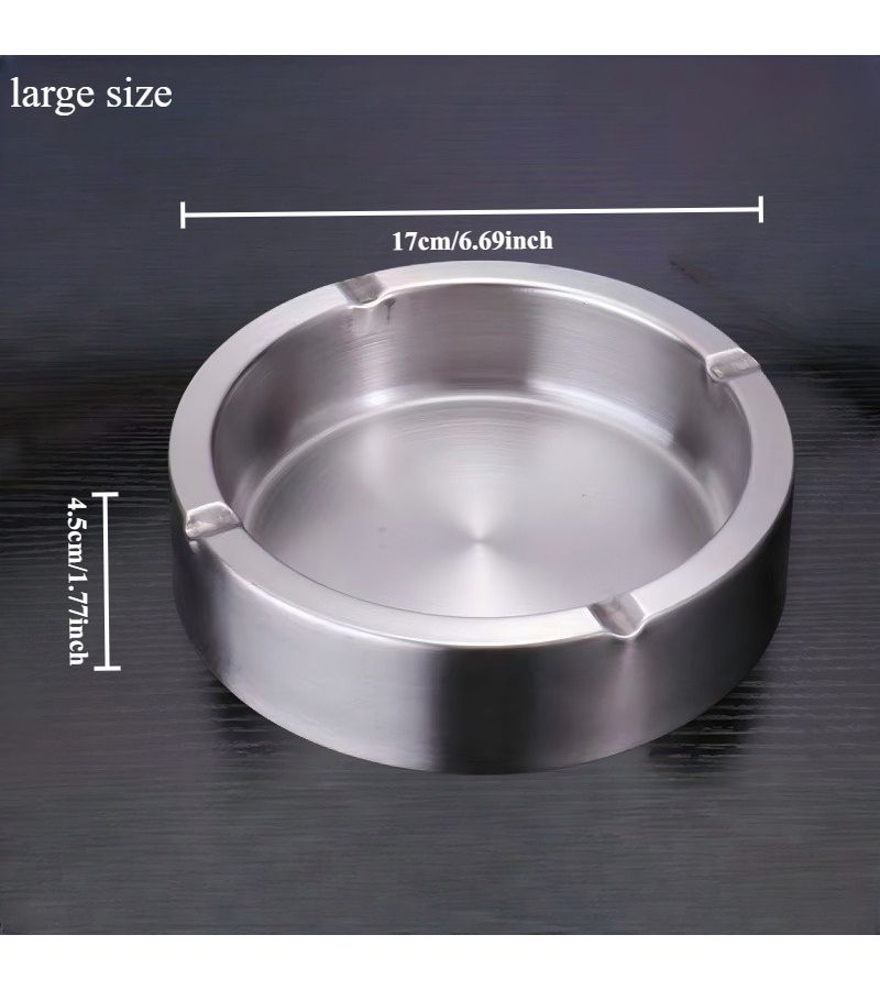 Silvery Heavy Duty Stainless Steel Ashtray Size S Anti Slip Base Large Capacity Portable - Image 5