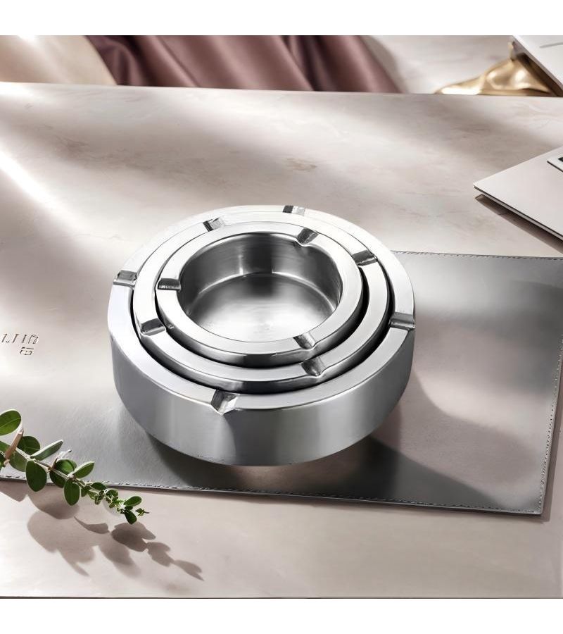 Silvery Heavy Duty Stainless Steel Ashtray Size S Anti Slip Base Large Capacity Portable - Image 4