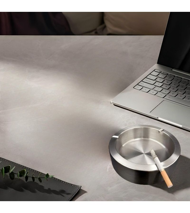 Silvery Heavy Duty Stainless Steel Ashtray Size S Anti Slip Base Large Capacity Portable - Image 3