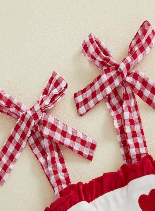 طقم ملابس عيد الحب للبنات الصغيرات من أرفبيتانا، يتكون من فستان بدون أكمام بحمالات وشورت كاروهات، قطعتين مكشكشتين (أحمر، 3-4 سنوات) - Image 4