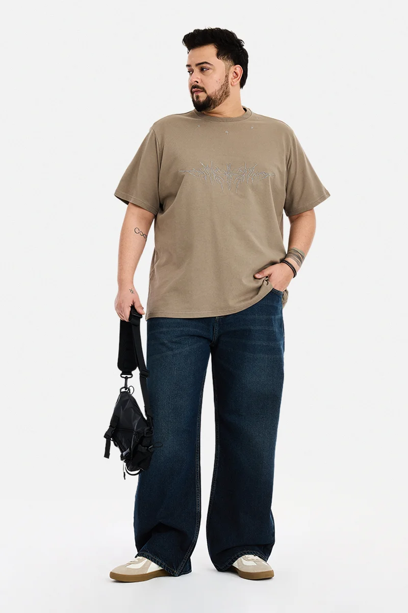 سنيتش Indigo Textured Loose Fit Plus Size Jeans