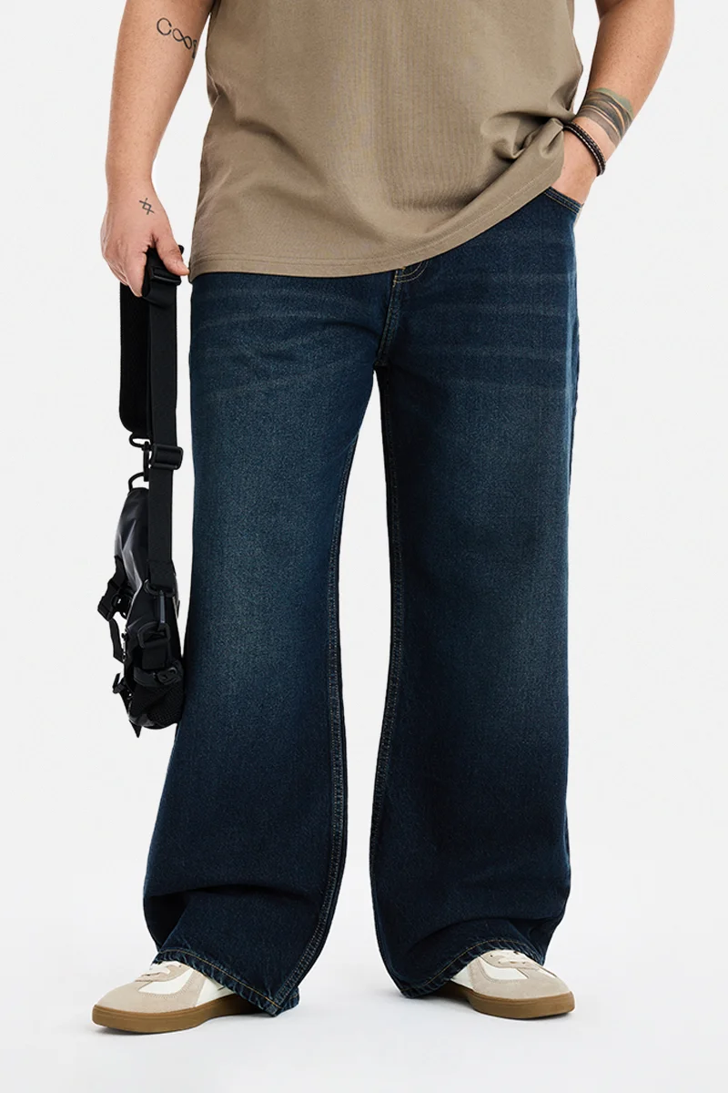 سنيتش Indigo Textured Loose Fit Plus Size Jeans