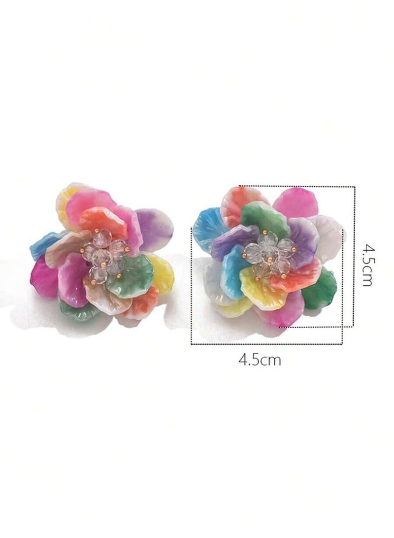 Women Colorful Flower Earrings Summer Beach Sea Pool Jewelry - Image 2
