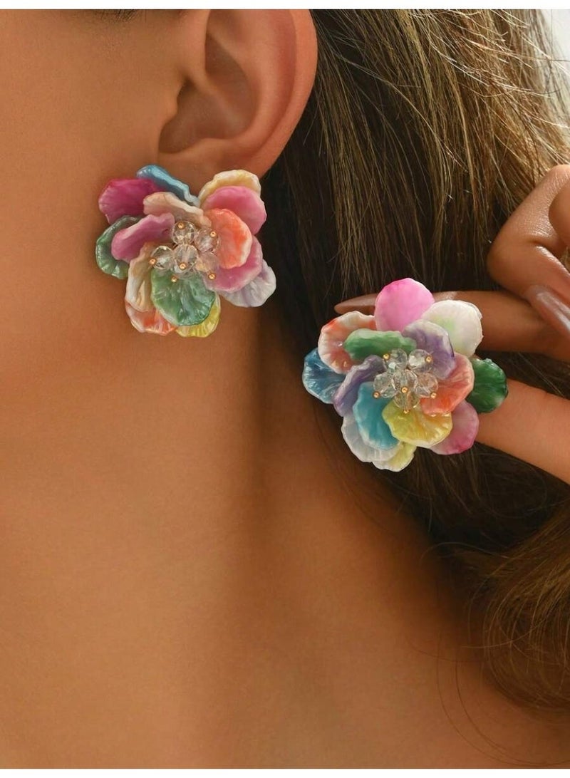 Women Colorful Flower Earrings Summer Beach Sea Pool Jewelry - Image 1