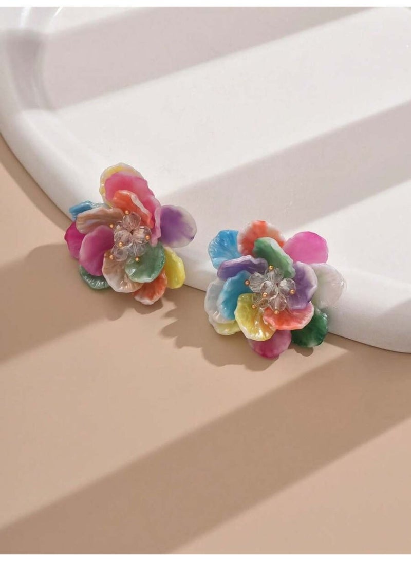 Women Colorful Flower Earrings Summer Beach Sea Pool Jewelry - Image 3