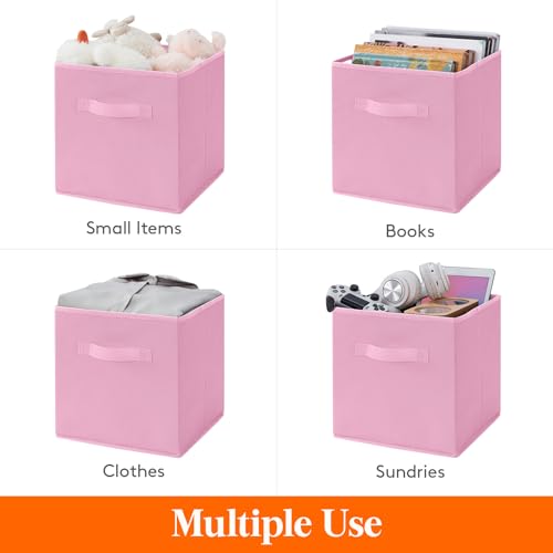 Lifewit 12 Packs Storage Cubes, 11 Inch Cube Storage Bins, Foldable Decorative Fabric Storage Baskets for Organizing Home Organizers with Handles for Shelves, Closet,Pink - Image 4