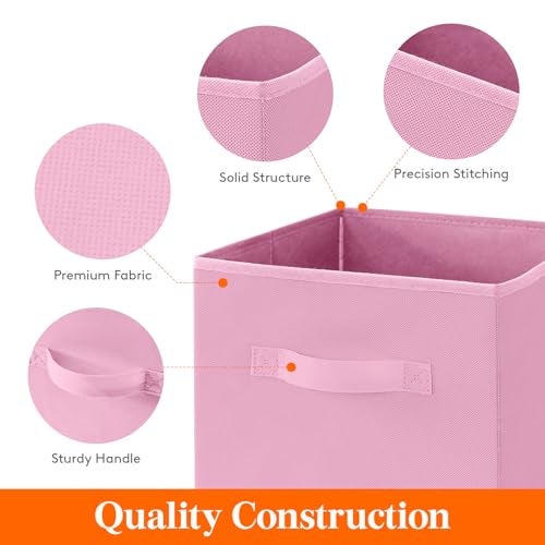 Lifewit 12 Packs Storage Cubes, 11 Inch Cube Storage Bins, Foldable Decorative Fabric Storage Baskets for Organizing Home Organizers with Handles for Shelves, Closet,Pink - Image 3