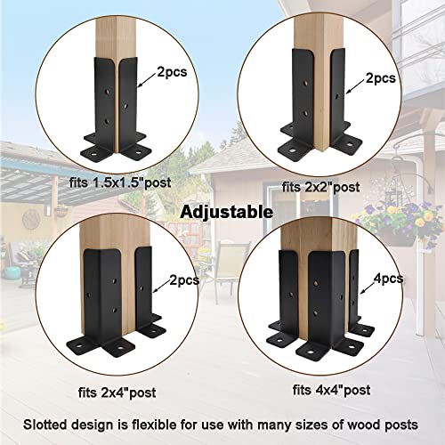 Wpbhk 4Pcs Adjustable Deck Post Anchor Base Brackets Fit 1.5x1.5,2x2,2x4,4x4 Post,Heavy Duty Reversible Wood Fence Post Base Brackets kit for Pergola Railing Mailbox - Image 3