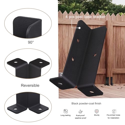 Wpbhk 4Pcs Adjustable Deck Post Anchor Base Brackets Fit 1.5x1.5,2x2,2x4,4x4 Post,Heavy Duty Reversible Wood Fence Post Base Brackets kit for Pergola Railing Mailbox - Image 4