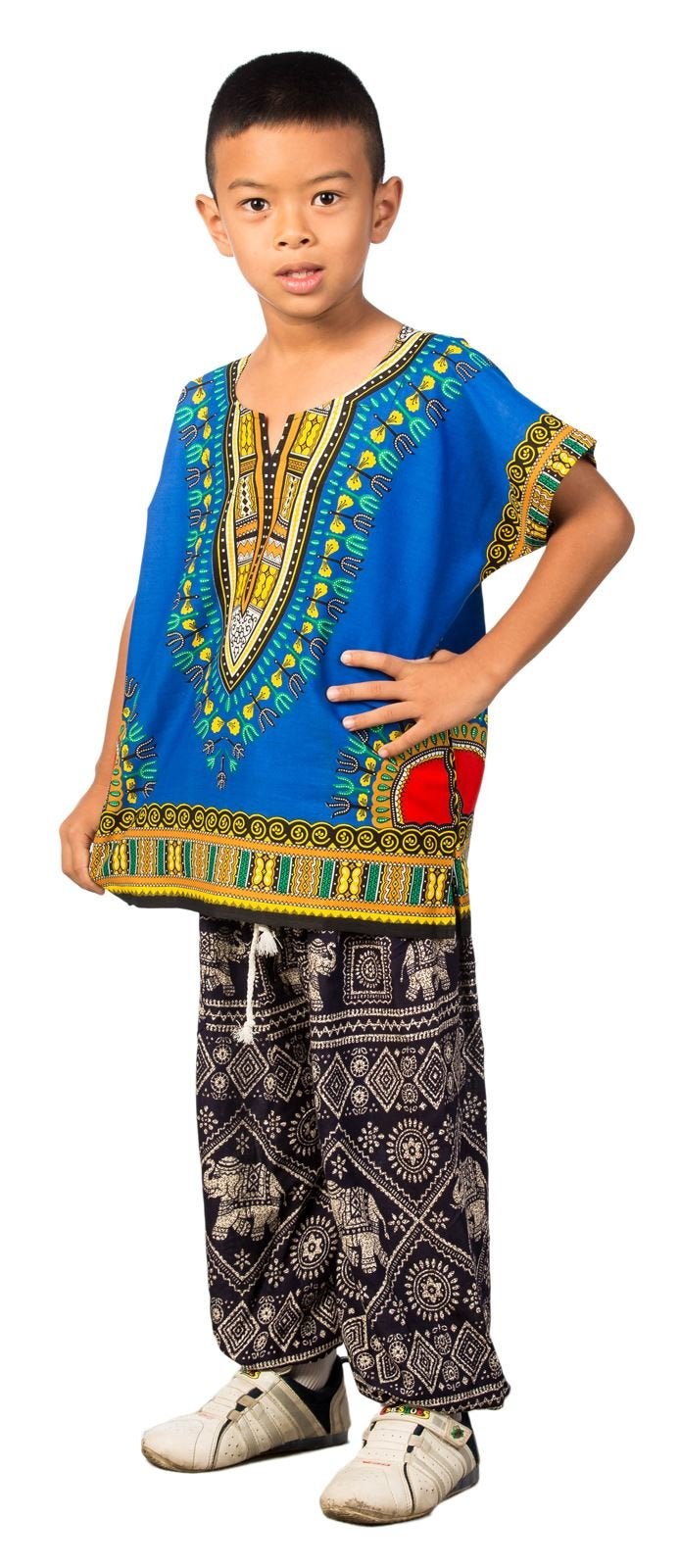 LOFBAZ African Dashiki Shirt for Kids Girls Boys Unisex Clothes Print T-Shirts Little Baby Toddler Dress Up Clothing Blue 4-5Y - Image 2
