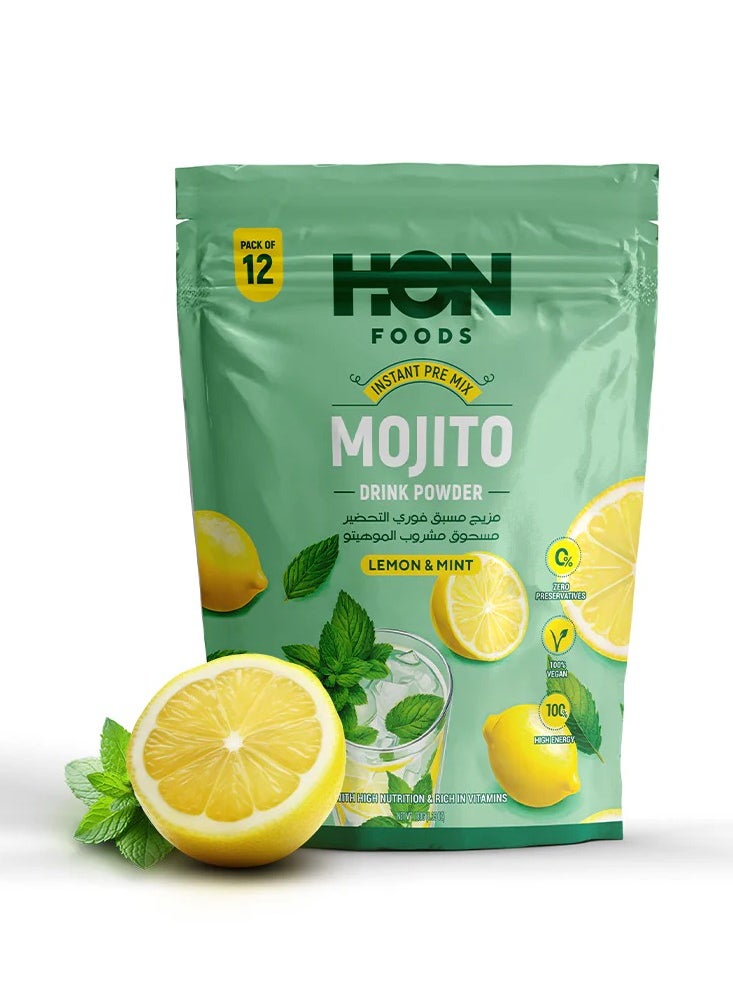 HON FOODS - Instant Pre Mix Mojito Naturally Flavored Drink Powder - Lemon & Mint (Pack of 12 Sachet) - Image 1