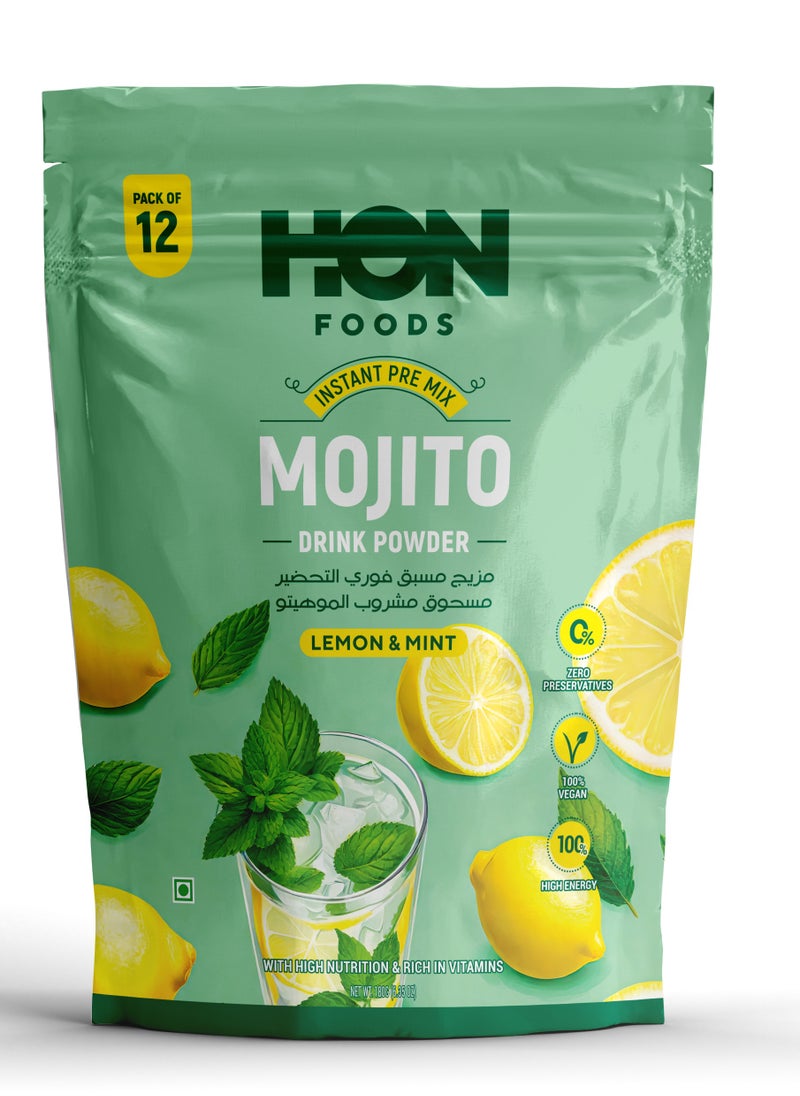 HON FOODS - Instant Pre Mix Mojito Naturally Flavored Drink Powder - Lemon & Mint (Pack of 12 Sachet) - Image 1