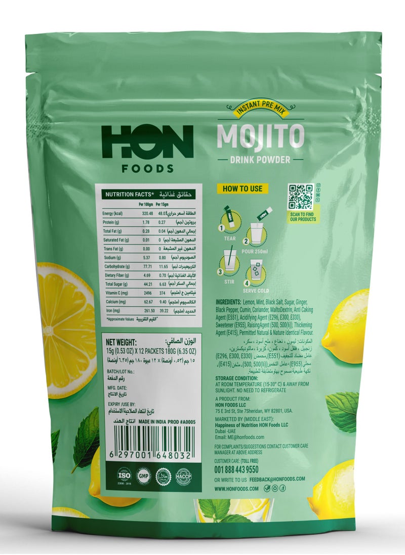 HON FOODS - Instant Pre Mix Mojito Naturally Flavored Drink Powder - Lemon & Mint (Pack of 12 Sachet) - Image 1