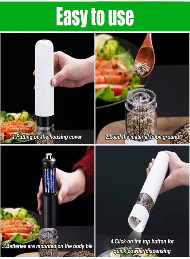 ارواق طقم مطحنة ملح وفلفل كهربائية مكون من قطعتين، مطحنة ملح وفلفل أوتوماتيكية تعمل بالبطارية مع درجة خشونة قابلة للتعديل، هزازات ملح كهربائية، قابلة لإعادة التعبئة - أسود - Image 3