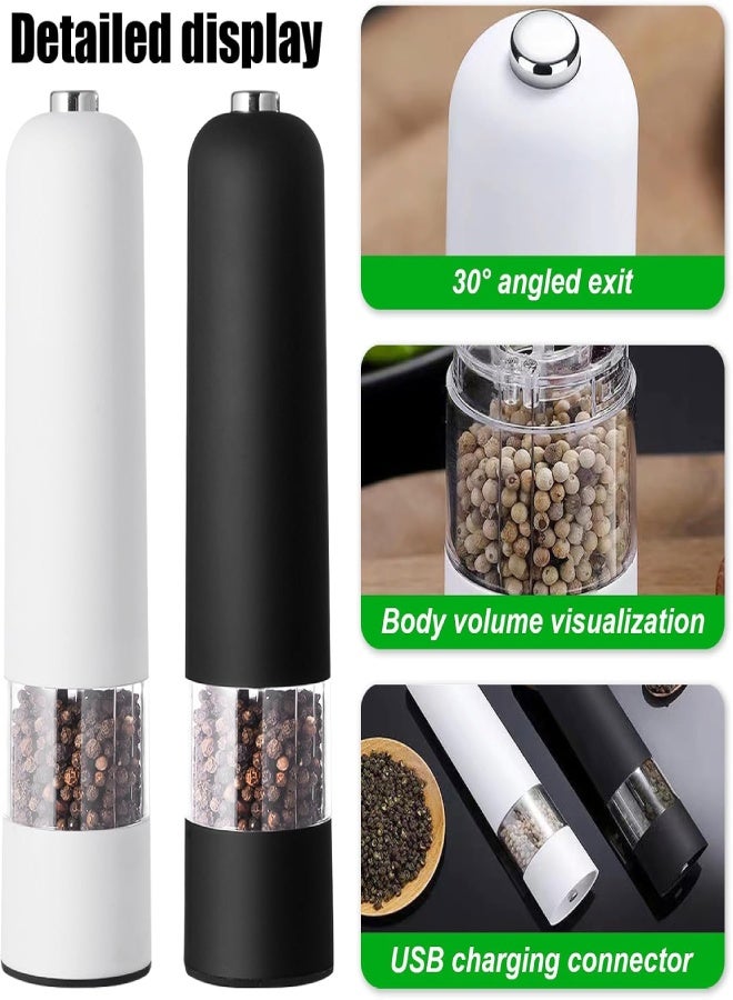 ارواق طقم مطحنة ملح وفلفل كهربائية مكون من قطعتين، مطحنة ملح وفلفل أوتوماتيكية تعمل بالبطارية مع درجة خشونة قابلة للتعديل، هزازات ملح كهربائية، قابلة لإعادة التعبئة - أسود - Image 2
