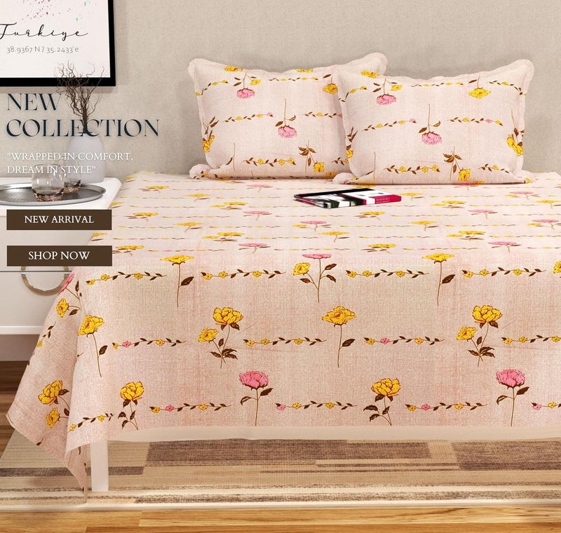 BSB مجموعة كينغستون من BSB HOME ملاءات سرير سوبر كينغ مع 2 غطاء وسادة كينغ | ملاءات فاخرة ناعمة (3 قطع) | 108x108 بوصة، مطبوعة بأوراق (زهري، بيج وأصفر) - Image 4