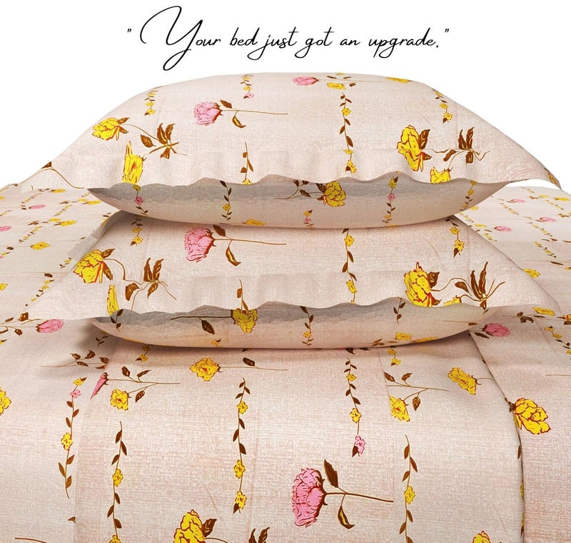 BSB مجموعة كينغستون من BSB HOME ملاءات سرير سوبر كينغ مع 2 غطاء وسادة كينغ | ملاءات فاخرة ناعمة (3 قطع) | 108x108 بوصة، مطبوعة بأوراق (زهري، بيج وأصفر) - Image 5