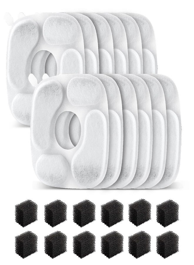 MANFCAT 24 Pcs Cat Water Fountain Filter,12 Pack Filters & 12 Pack Pre-Filter Sponges, Compatible with 95oz/2.8L Pet Fountain - Image 1