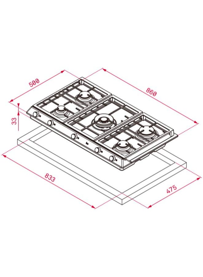 TEKA Built-in 90 cm Gas Hob With 5 High Efficiency Burners & Cast Iron Grills EX 90.1 5G Ai Al Dr Ci 40212063 Silver - Image 2