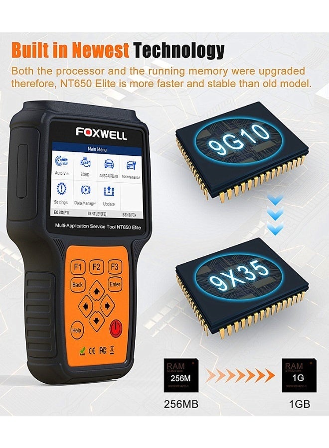 Foxwell NT650 Elite OBD2 Scanner with ABS and SRS Full Function, ABS Scan Tool for Bleeding Brakes, 25 Resets, Live Data Bidirectional Car Diagnostic Tool, NT630 Plus Upgrade - Image 3