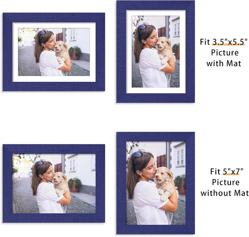 Picrit 5x7 Picture Frame Set of 12, Display 4x6 with Mat or 5x7 without Mat, Photo Frames for Wall Mounting or Table Top Display, Navy Blue - Image 3