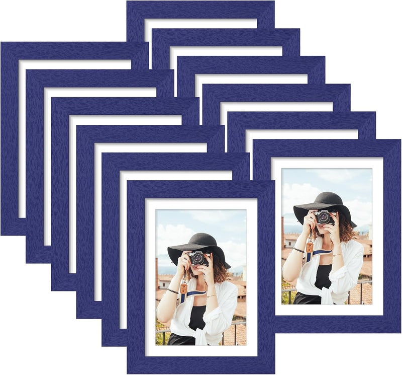 Picrit 5x7 Picture Frame Set of 12, Display 4x6 with Mat or 5x7 without Mat, Photo Frames for Wall Mounting or Table Top Display, Navy Blue - Image 1