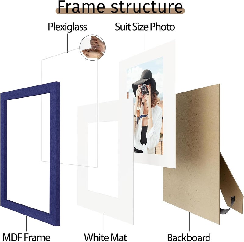 Picrit 5x7 Picture Frame Set of 12, Display 4x6 with Mat or 5x7 without Mat, Photo Frames for Wall Mounting or Table Top Display, Navy Blue - Image 5