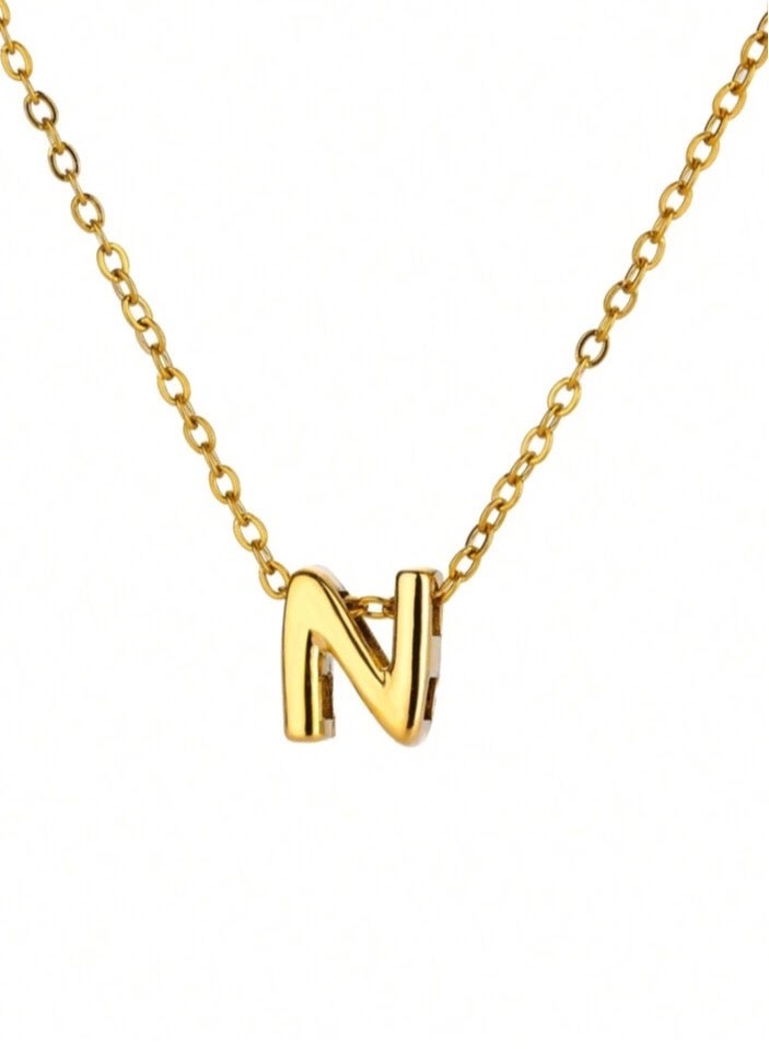 Equal Women's Stainless Steel Gold Plated Necklace Very Elegant And Designed With Letter N