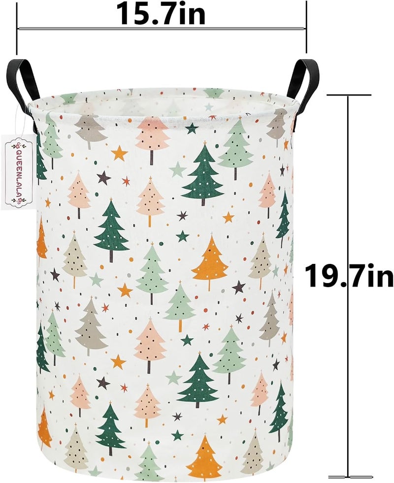 QUEENLALA Large Storage Basket,Laundry Hamper/Bathroom/Home Decor/Collapsible Round Storage Bin,Boys and Girls Hamper/Boxes/Clothing(Round-pine tree) - Image 2
