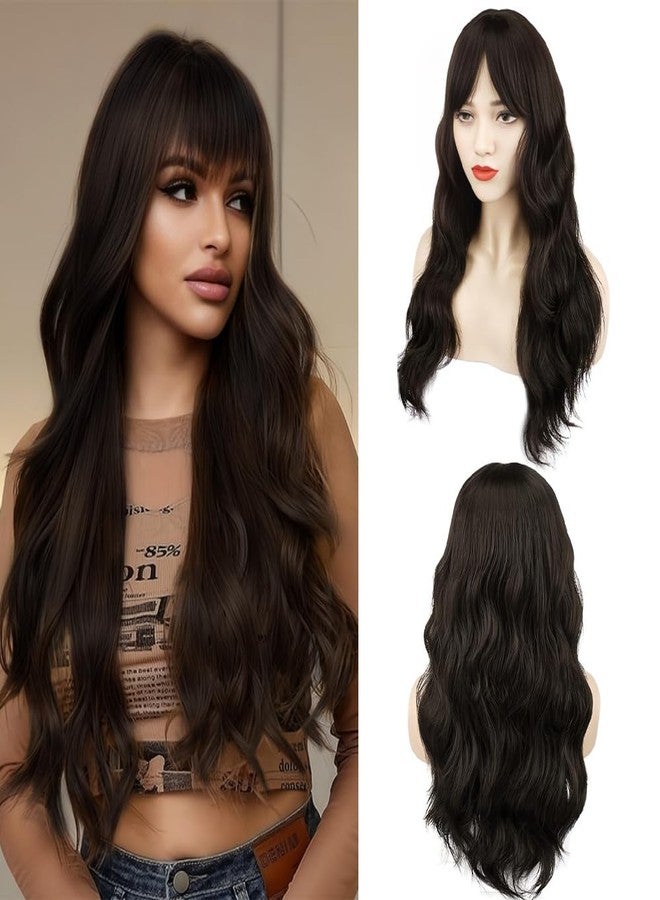 بلوشيا شعر مستعار نسائي طويل صناعي من BLUSHIA بطول 24 بوصة، ذو مظهر طبيعي وأنيق (بني) (عبوة من قطعة واحدة) - Image 2