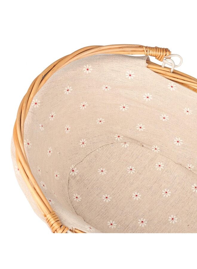 يُسلِّم سلة خوص من قطعتين بمقبض، سلة نزهة من الخوص مع بطانة، سلة هدايا فارغة، سلة بيضاوية منسوجة من الصفصاف للفاكهة والحلوى والتجمعات وحفلات الزفاف والنزهات (مصنوعة من قماش الخيش) - Image 2